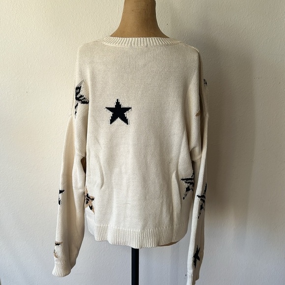Rails sz L knit ivory Perci neutral animal star cotton blend sweater great cond - Picture 3 of 8